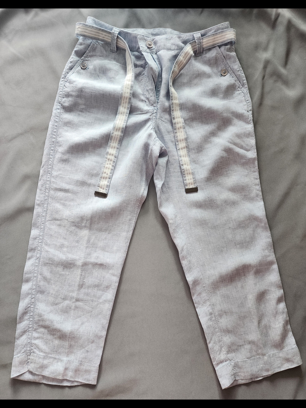 Olsen Europe Light Blue 100% Linen Cropped Pants